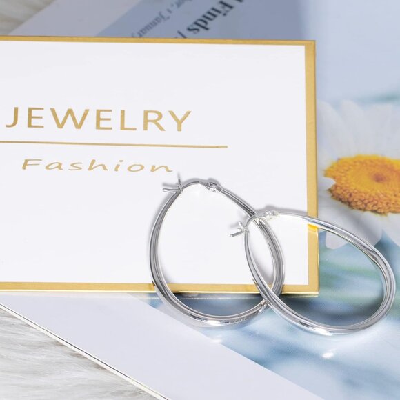 Sterling Silver Chunky Hoop Earrings for Women Hypoallergenic Thick Huggie Earri - Picture 7 of 8